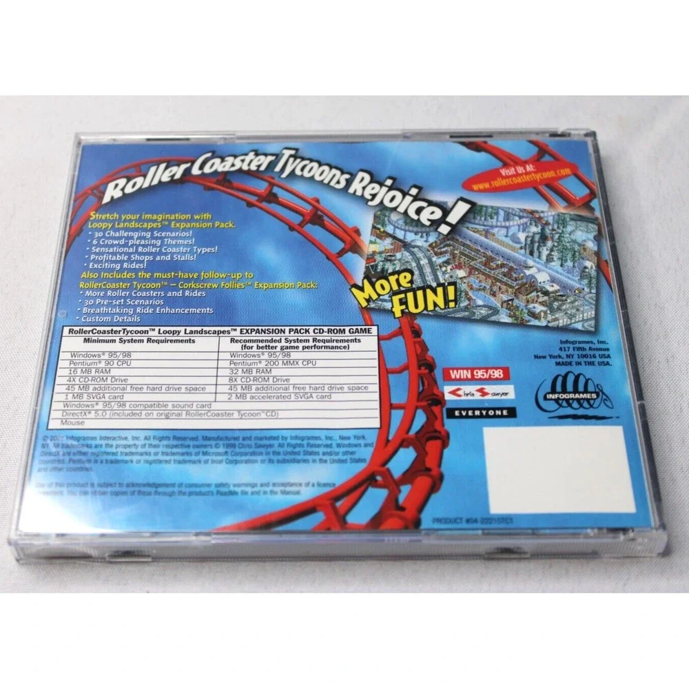 RollerCoaster Tycoon: Loopy Landscapes w/Corkscrew Follies (PC, 2001) CD-ROM
